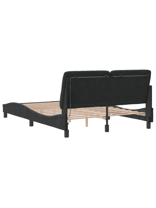 Gultas rāmis ar LED, melns, 140x200 cm, samts
