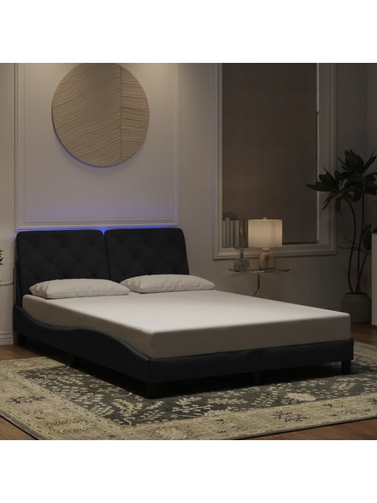 Gultas rāmis ar LED, melns, 140x200 cm, samts