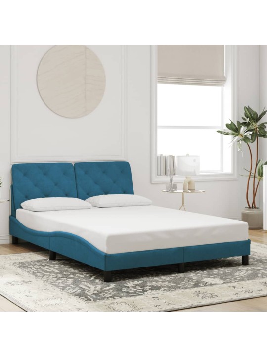 Gultas rāmis ar LED, zils samts, 140x200 cm