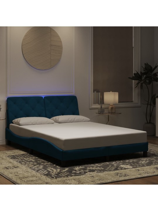 Gultas rāmis ar LED, zils samts, 140x200 cm