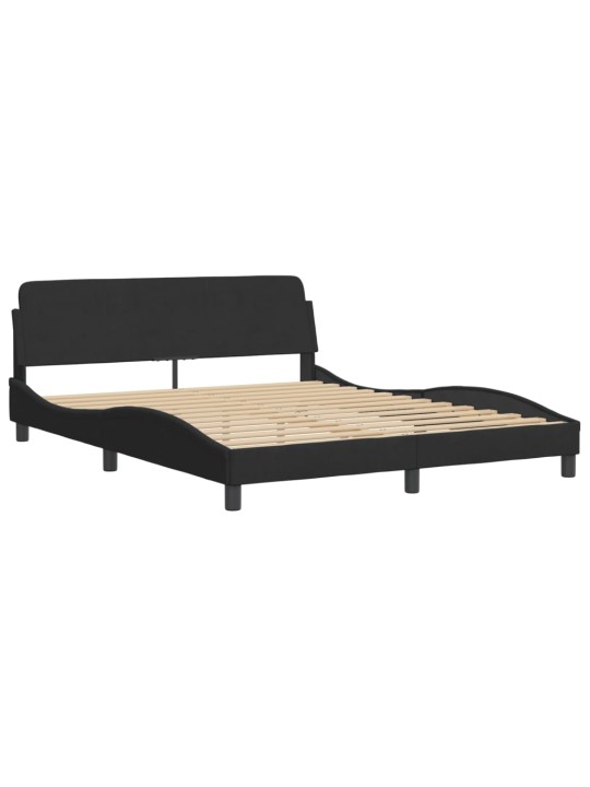 Gultas rāmis ar LED, melns, 160x200 cm, samts