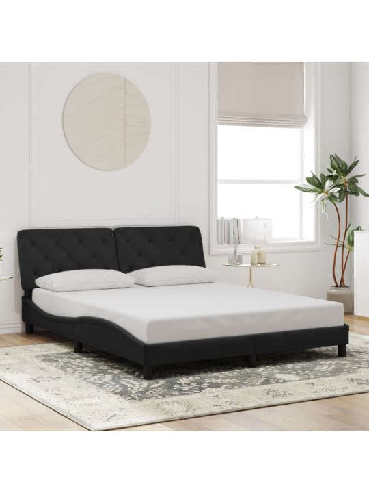 Gultas rāmis ar LED, melns, 160x200 cm, samts