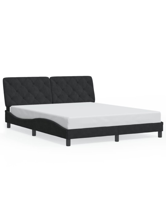 Gultas rāmis ar LED, melns, 160x200 cm, samts