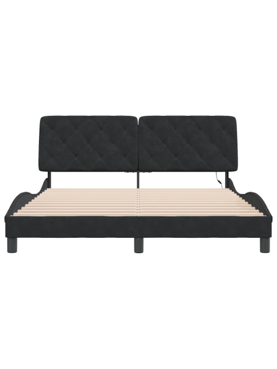 Gultas rāmis ar LED, melns, 160x200 cm, samts