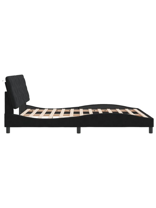 Gultas rāmis ar LED, melns, 160x200 cm, samts