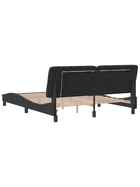Gultas rāmis ar LED, melns, 160x200 cm, samts