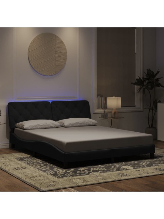 Gultas rāmis ar LED, melns, 160x200 cm, samts