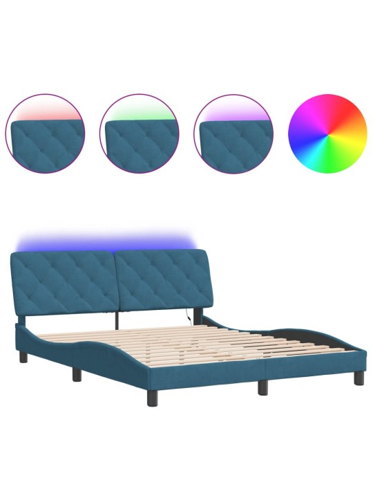 Gultas rāmis ar LED, zils, 160x200 cm, samts