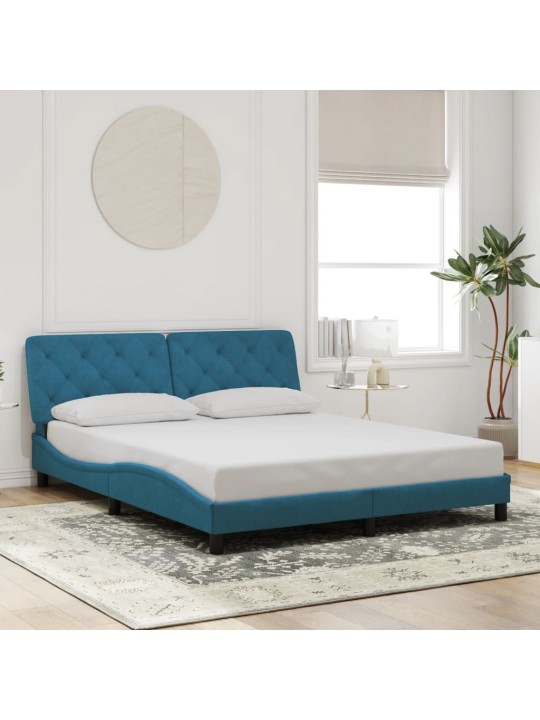 Gultas rāmis ar LED, zils, 160x200 cm, samts