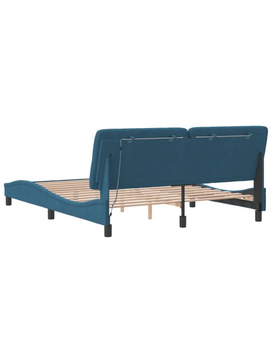 Gultas rāmis ar LED, zils, 160x200 cm, samts