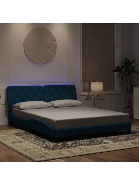 Gultas rāmis ar LED, zils, 160x200 cm, samts