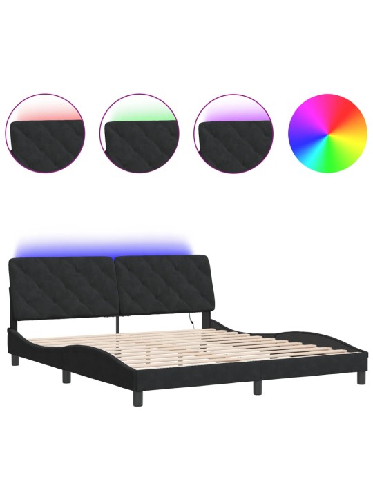 Gultas rāmis ar LED, melns, 180x200 cm, samts
