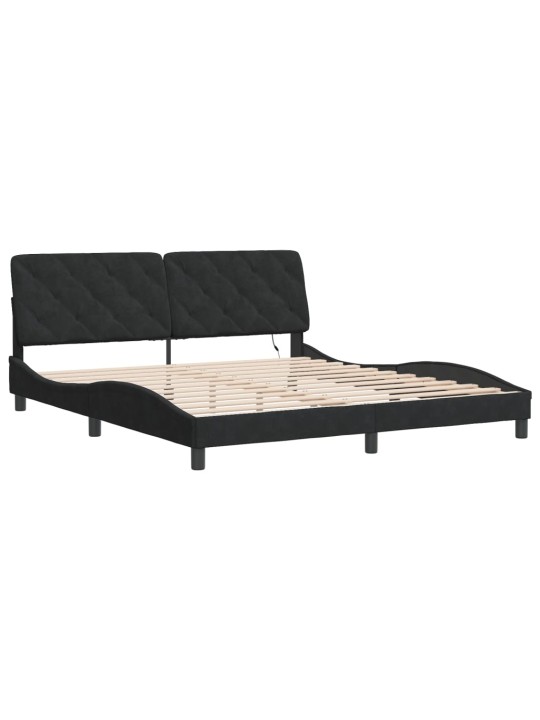 Gultas rāmis ar LED, melns, 180x200 cm, samts