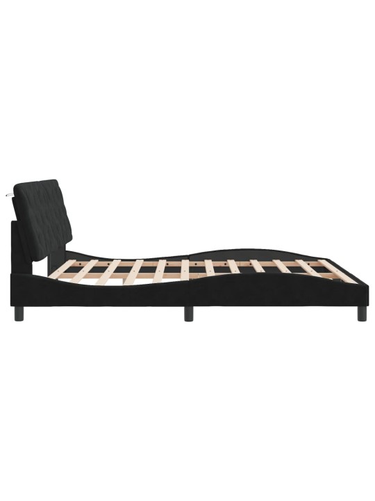 Gultas rāmis ar LED, melns, 180x200 cm, samts
