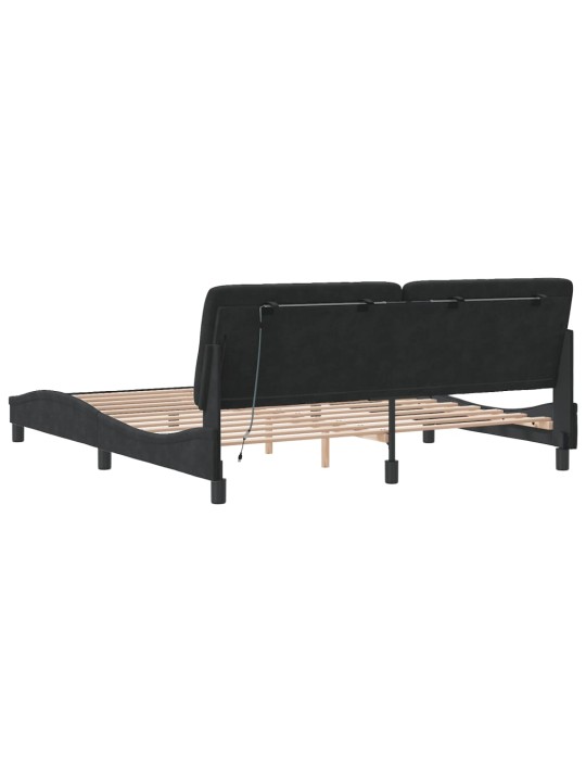 Gultas rāmis ar LED, melns, 180x200 cm, samts