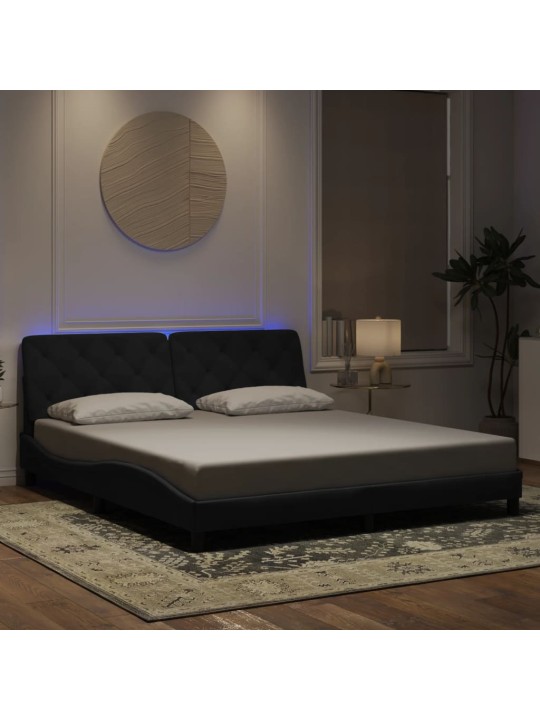 Gultas rāmis ar LED, melns, 180x200 cm, samts