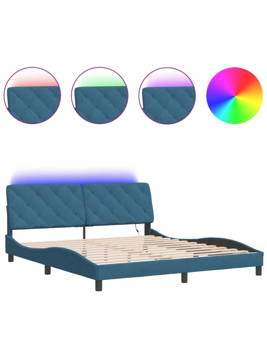 Gultas rāmis ar led, zils samts, 180x200 cm