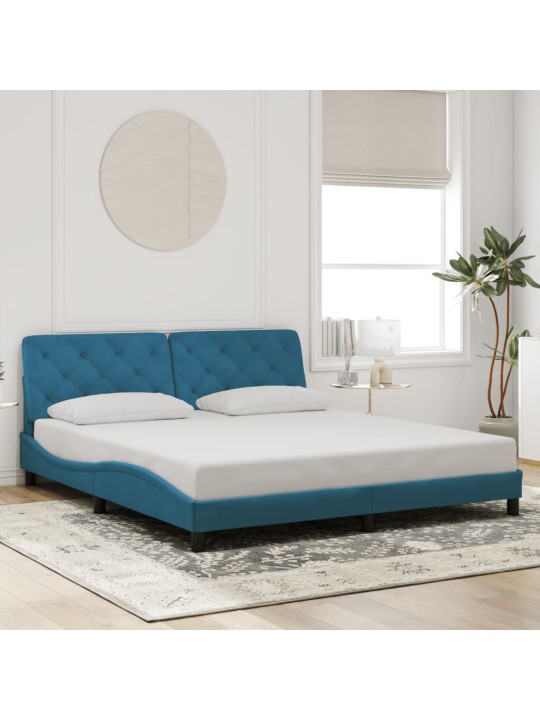 Gultas rāmis ar led, zils samts, 180x200 cm