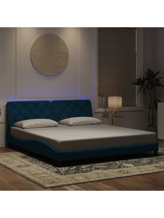 Gultas rāmis ar led, zils samts, 180x200 cm