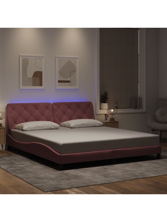 Gultas rāmis ar led, rozā samts, 180x200 cm