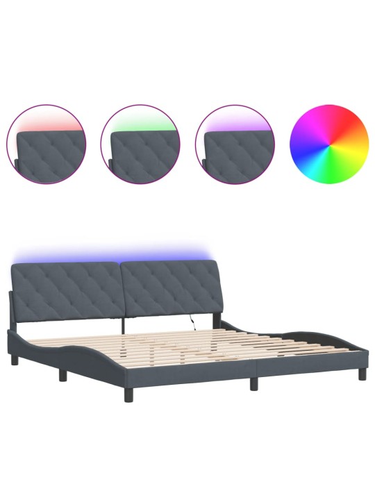 Gultas rāmis ar LED, tumši pelēks samts, 200x200 cm