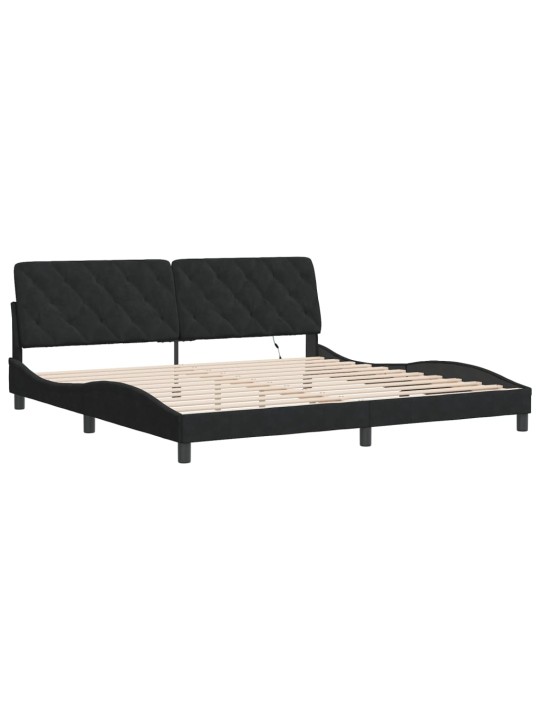 Gultas rāmis ar led, melns, 200x200 cm, samts