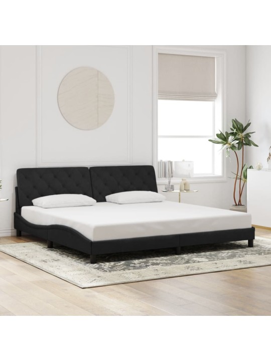 Gultas rāmis ar led, melns, 200x200 cm, samts