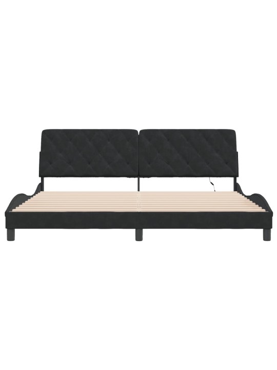 Gultas rāmis ar led, melns, 200x200 cm, samts