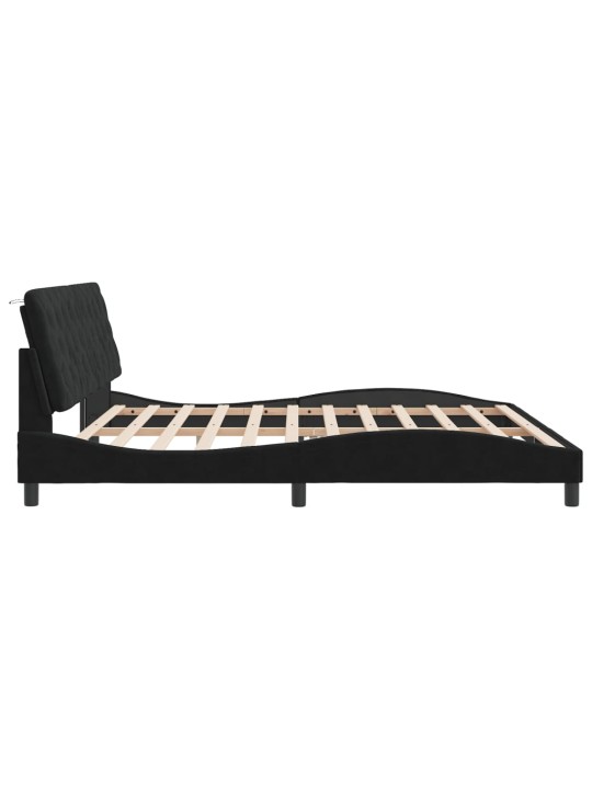 Gultas rāmis ar led, melns, 200x200 cm, samts