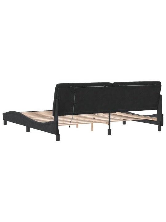 Gultas rāmis ar led, melns, 200x200 cm, samts
