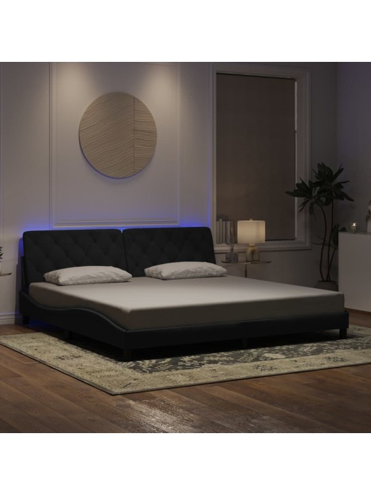 Gultas rāmis ar led, melns, 200x200 cm, samts