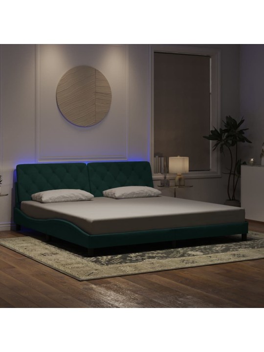 Gultas rāmis ar led, tumši zaļš samts, 200x200 cm