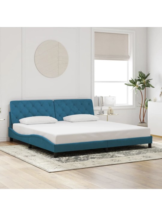 Gultas rāmis ar led, zils, 200x200 cm, samts