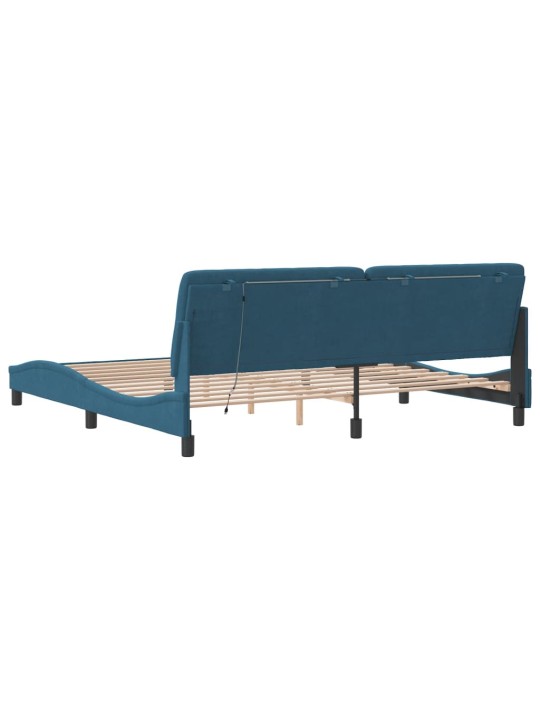 Gultas rāmis ar led, zils, 200x200 cm, samts