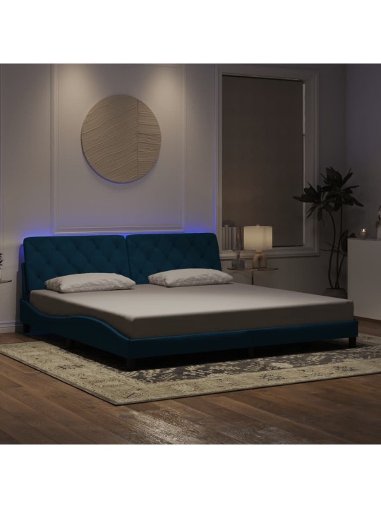 Gultas rāmis ar led, zils, 200x200 cm, samts