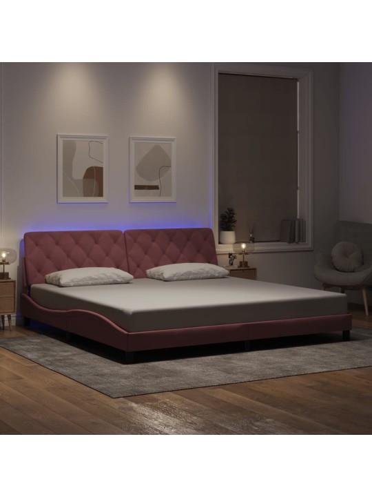 Gultas rāmis ar led, rozā samts, 200x200 cm