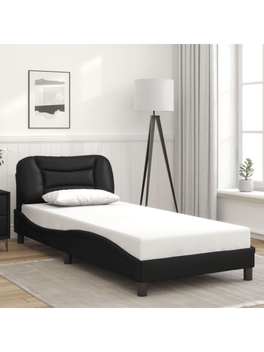 Gultas rāmis ar LED, melns, 80x200 cm, mākslīgā āda