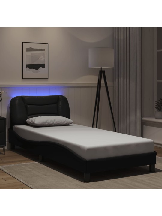 Gultas rāmis ar LED, melns, 80x200 cm, mākslīgā āda