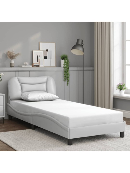 Gultas rāmis ar led, balts, 80x200 cm, mākslīgā āda