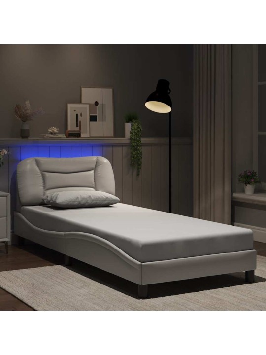 Gultas rāmis ar led, balts, 80x200 cm, mākslīgā āda