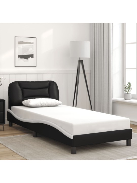 Gultas rāmis ar LED, melns un balts, 80x200 cm, mākslīgā āda