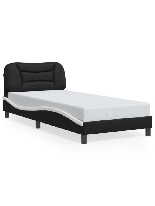 Gultas rāmis ar LED, melns un balts, 80x200 cm, mākslīgā āda