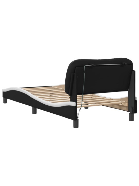 Gultas rāmis ar LED, melns un balts, 80x200 cm, mākslīgā āda