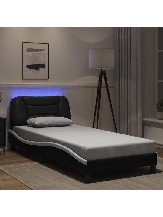Gultas rāmis ar LED, melns un balts, 80x200 cm, mākslīgā āda