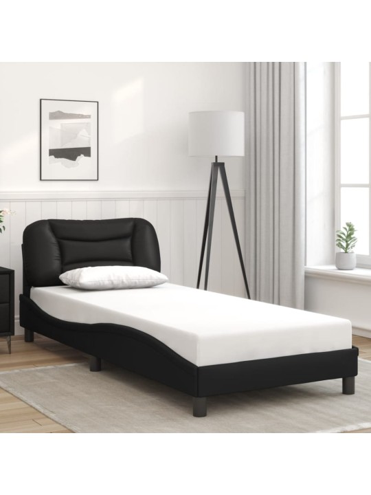 Gultas rāmis ar LED, melns, 90x190 cm, mākslīgā āda