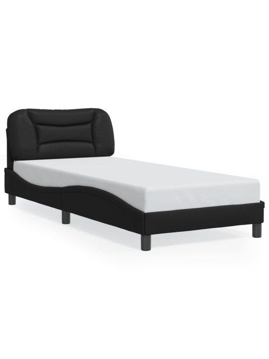 Gultas rāmis ar LED, melns, 90x190 cm, mākslīgā āda