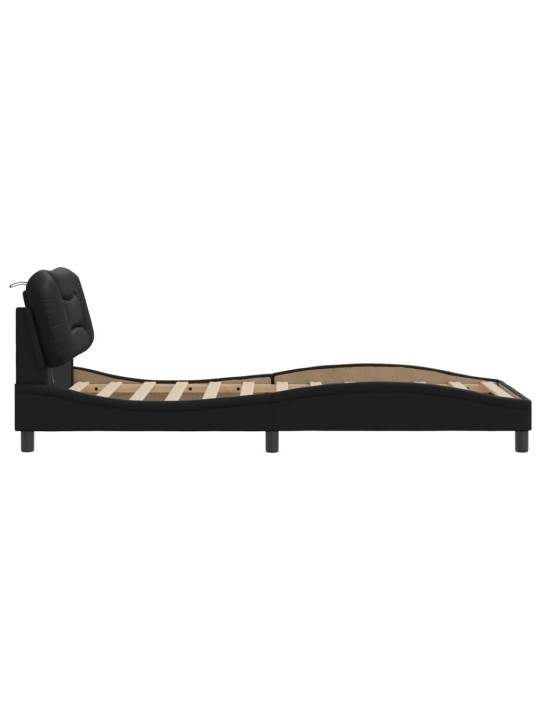 Gultas rāmis ar LED, melns, 90x190 cm, mākslīgā āda