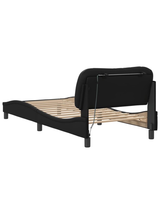 Gultas rāmis ar LED, melns, 90x190 cm, mākslīgā āda
