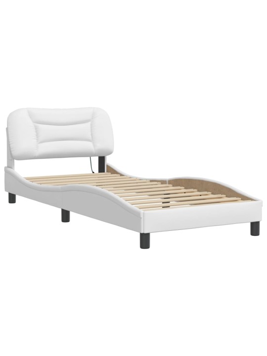 Gultas rāmis ar led, balts, 90x190 cm, mākslīgā āda