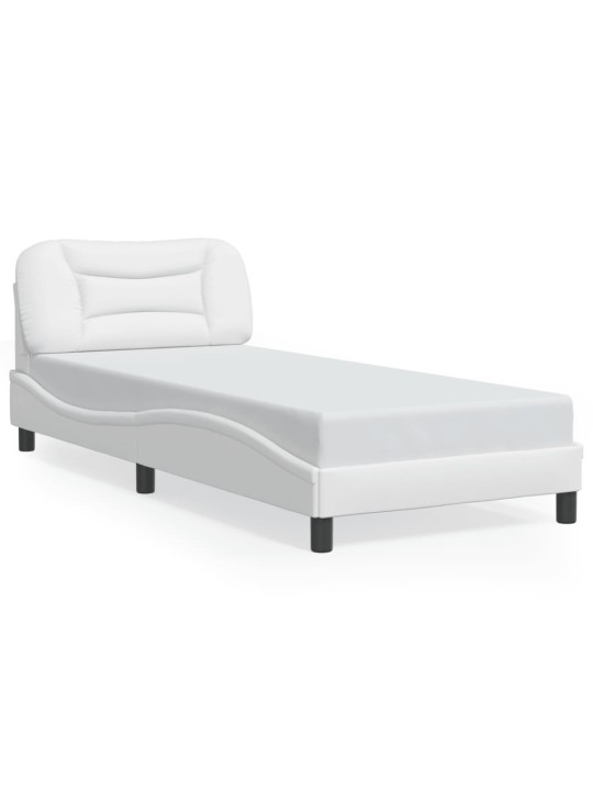 Gultas rāmis ar led, balts, 90x190 cm, mākslīgā āda
